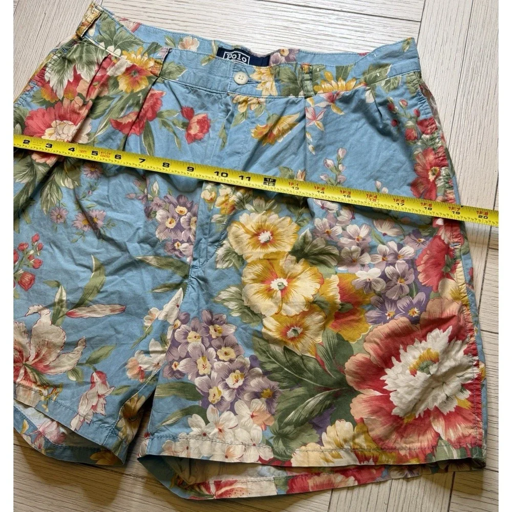 VTG Polo By Ralph Lauren Women's Floral Blue Print Shorts Sz S Cottagecore Retro